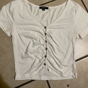 Ambiance Cream Button-Front Short Sleeve Top